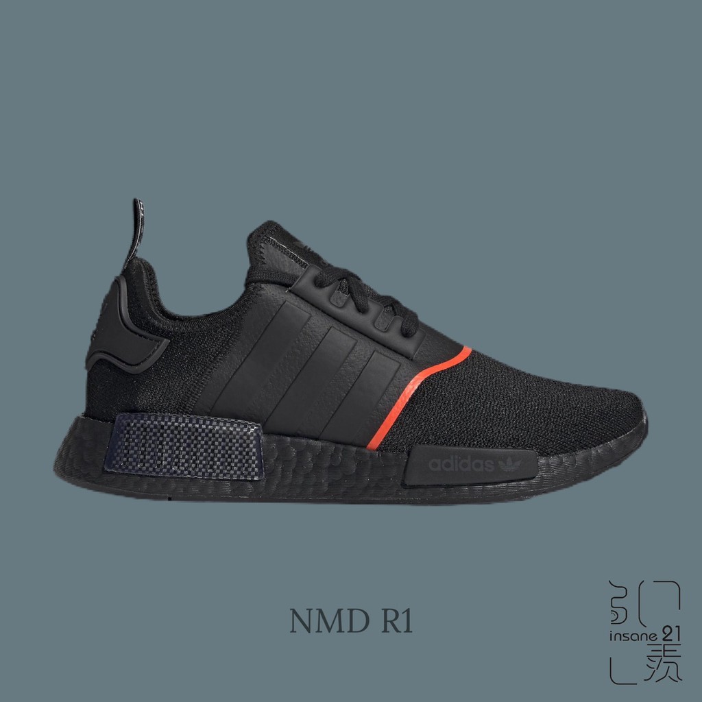 ADIDAS ORIGINALS NMD R1 全黑 碳纖維 紅線 黑魂 休閒 男款 EE5085【Insane-21】