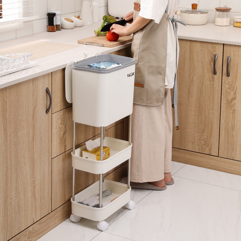 廚房多層分類垃圾桶 家用批發帶滑輪干濕分離垃圾桶 廚房置物架