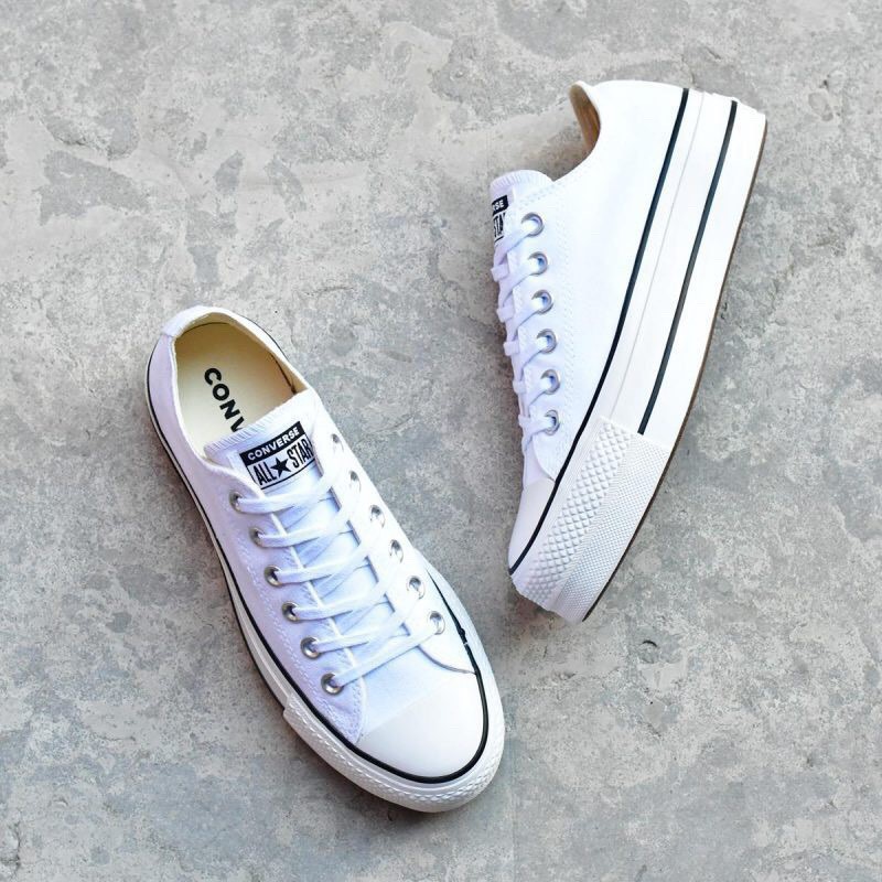 Converse All Star Plts Ox厚底帆布鞋基本款白底黑線白底藍紅線女鞋 蝦皮購物