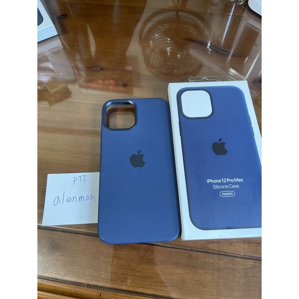 iphone 12 pro max 原廠矽膠+皮革殼 藍色 二手