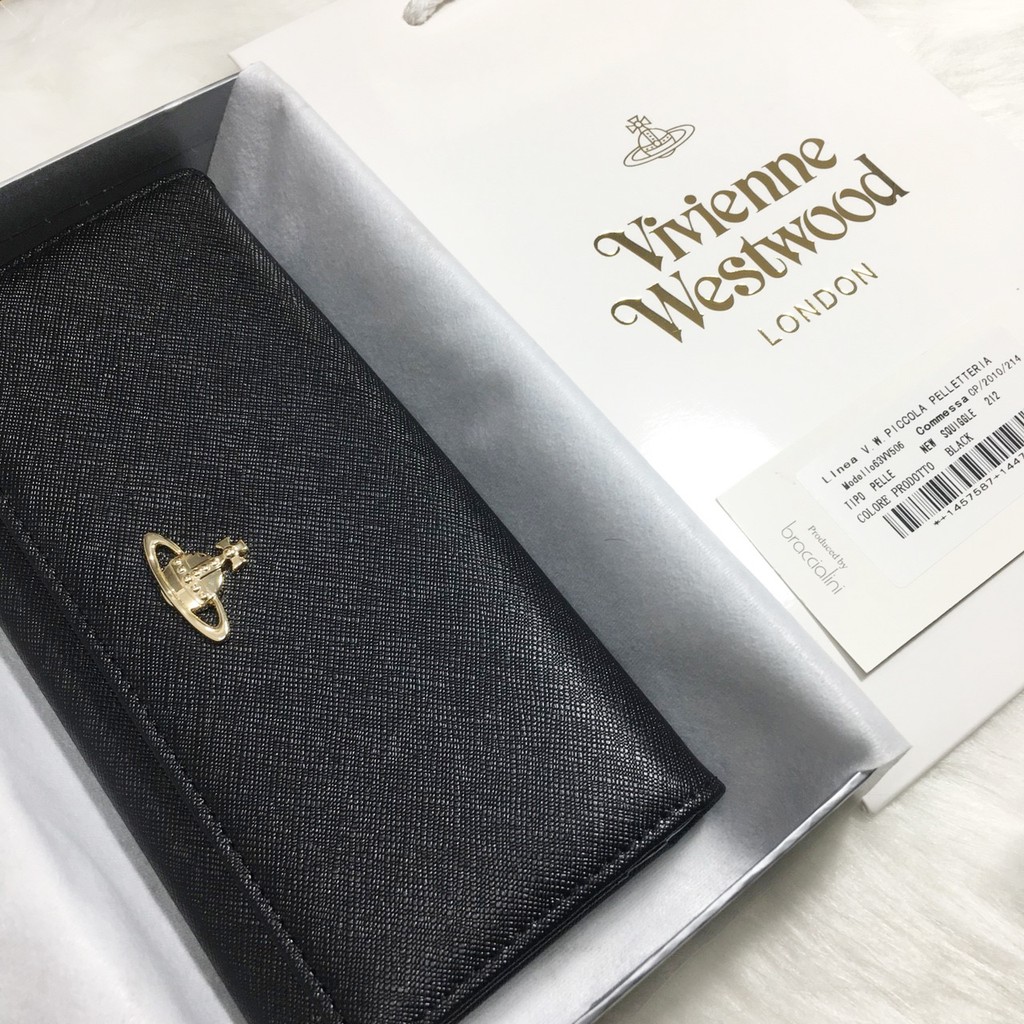 🖤現貨 Vivienne Westwood 薇薇安魏斯伍德 輕薄款 十字紋牛皮 長夾 皮夾 雙扣 牛皮皮夾 土星