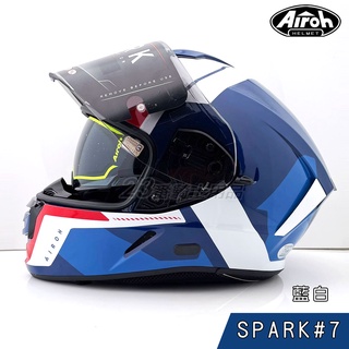 AIROH SPARK 安全帽 #7 SHOGUN 藍/白 全罩 內藏墨鏡 雙D釦 耳機槽 眼鏡溝 義大利品牌