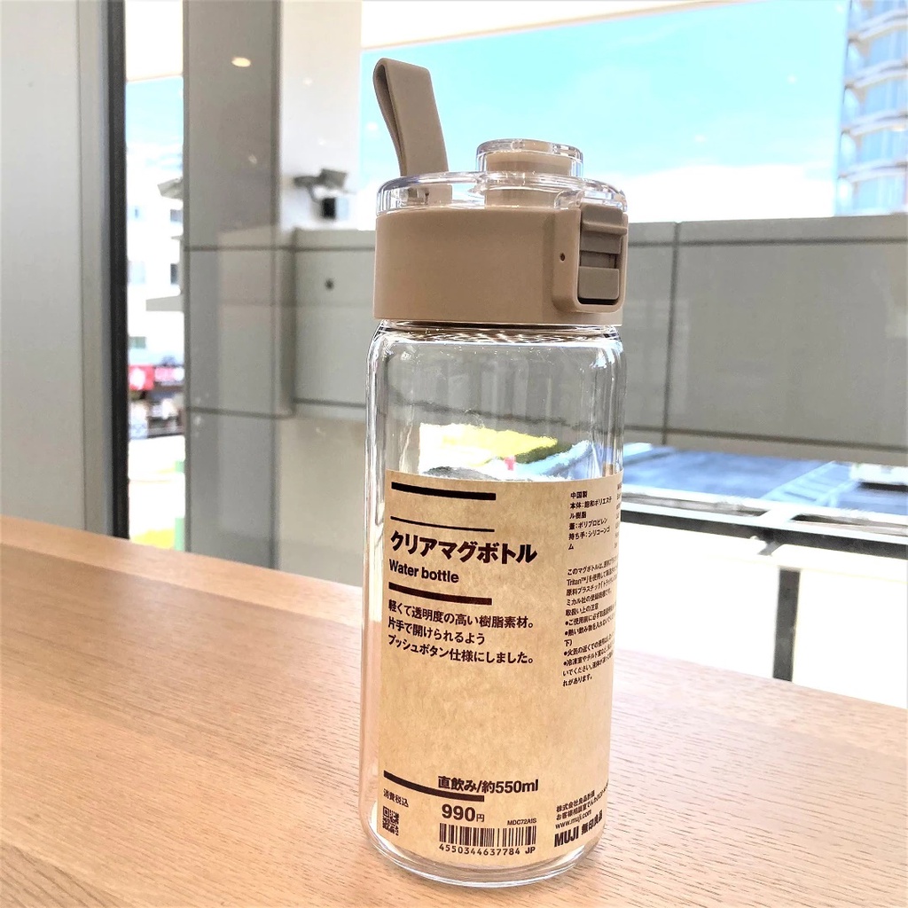 無印良品 MUJI 按壓共聚酯便攜水杯 按壓款 隨身攜帶水壺冷水杯 550ml 攜帶式透明水壺 透明直飲水瓶 直飲水壺