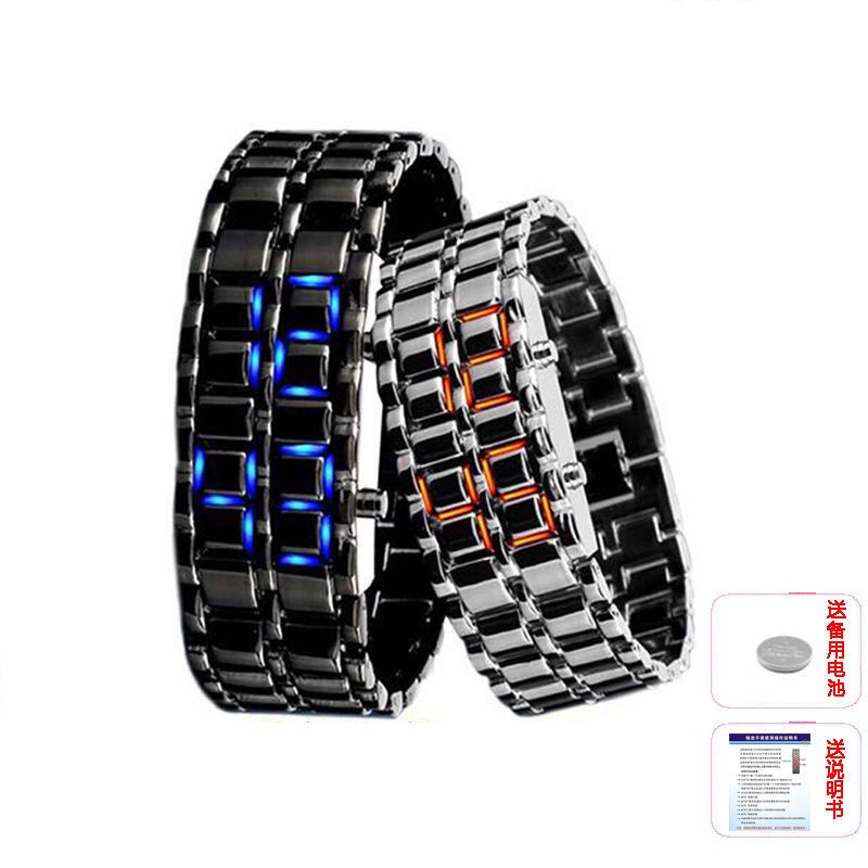 不銹鋼炫酷時尚LED熔巖電子手表韓版創意情侶學生男女士鋼帶腕表