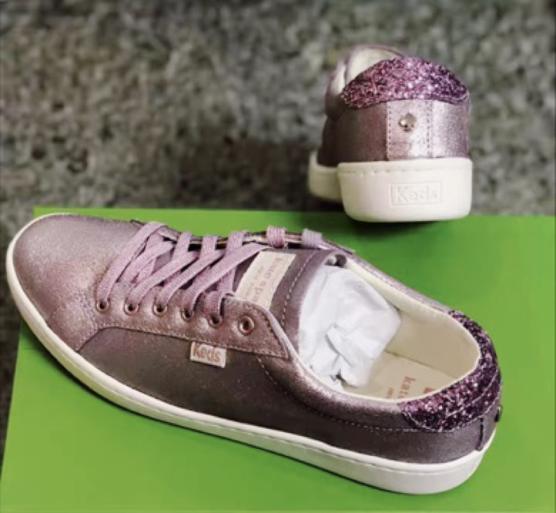 （保證正品）美國🇺🇸潮牌Keds x Kate spade緞帶🎀婚鞋👟真皮粉紫閃粉✨亮片鞋👟休閒鞋👟
