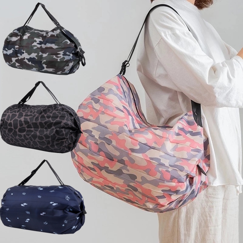 可折疊購物袋防水戶外旅行收納袋大容量便攜式環保迷彩側背包手提包
