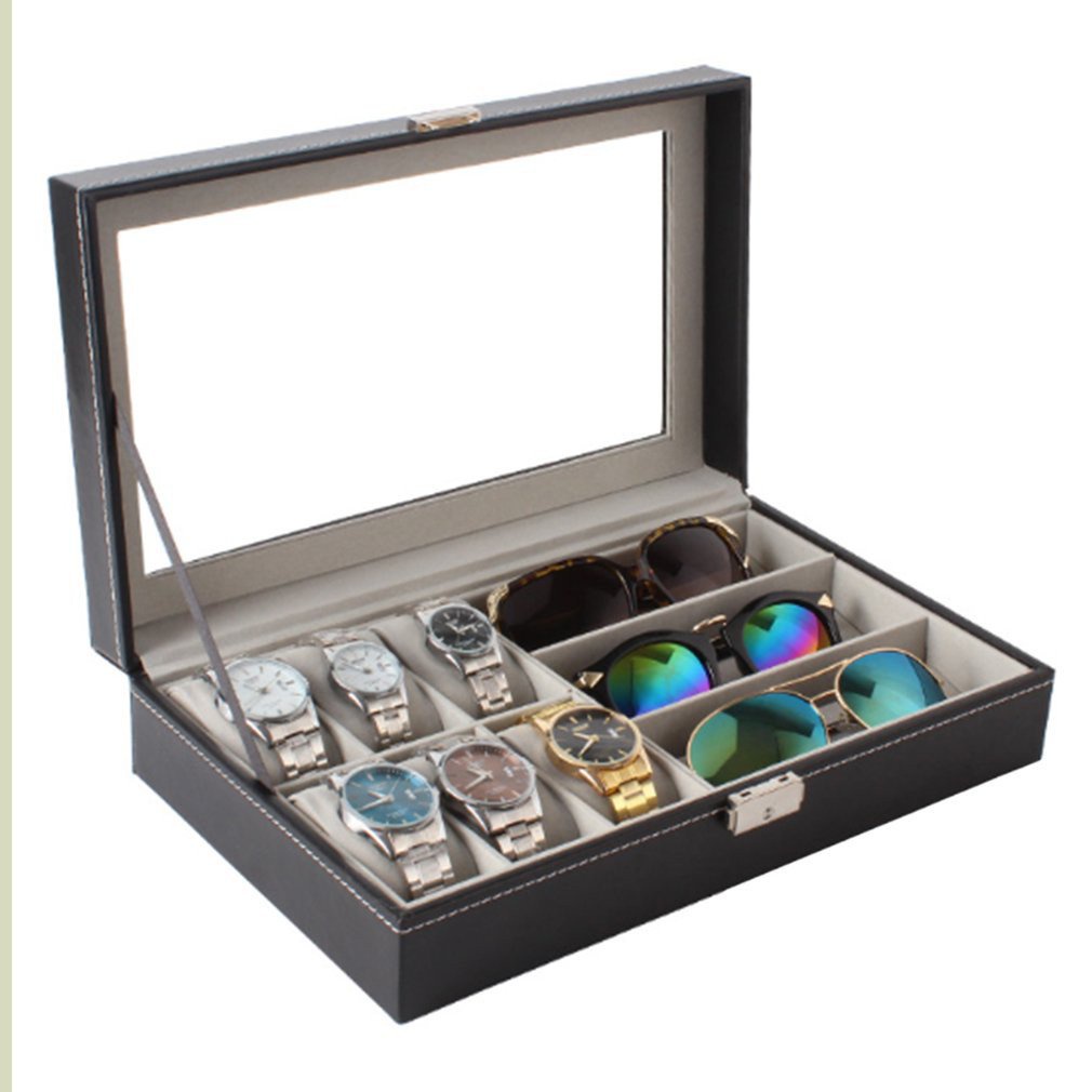 【低價出售】單層6位手錶盒+3位眼鏡盒黑色 PU皮革 收納盒 飾品盒 手錶收藏盒 手錶盒 手錶收納盒 珠寶盒 首飾盒 眼