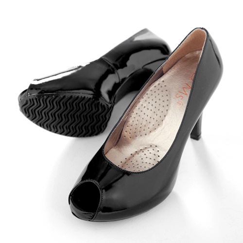 G.Ms. MIT系列-純手工完美比例魚口厚底高跟鞋-漆皮黑色40碼