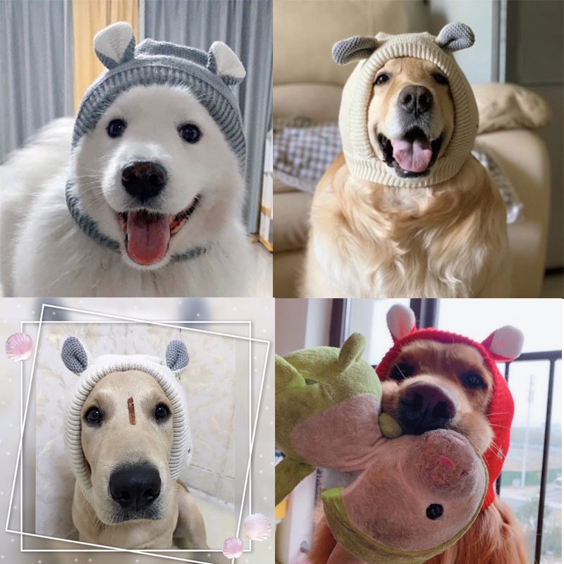狗狗帽子中大型犬秋冬保暖帽金毛拉布拉多法鬥哈士奇薩摩耶邊牧針織頭套寵物可愛頭飾狗狗聖誕節拍照頭飾帽子