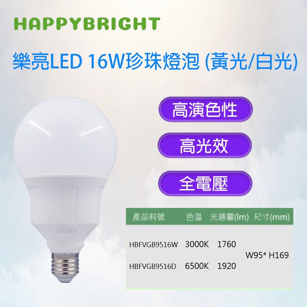 樂亮 LED 珍珠燈泡 16W 小夜燈 白光 黃光 E27 燈頭 另有 20W 14W 可選擇