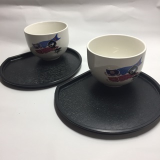 ［全新］日式茶杯 點心盤四件組 日本鯉魚旗圖案 和風茶具