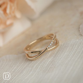 【Dahlia 】14K金細緻低調交織鑽石戒指 天然真鑽