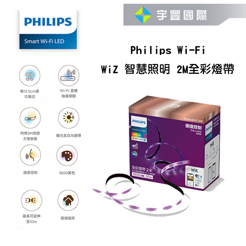 【宇豐國際】PHILIPS飛利浦 WIZ 智能Wi-Fi 全彩 LED燈條 延伸燈帶(1米/2米)可遠可調節 燈條燈帶