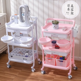 【新品特價】美容美發美甲小推車 置物架 高檔可移動 三層帶抽屜 美容院儀器工具車 多功能收納架 廚房臥室洗手間收納