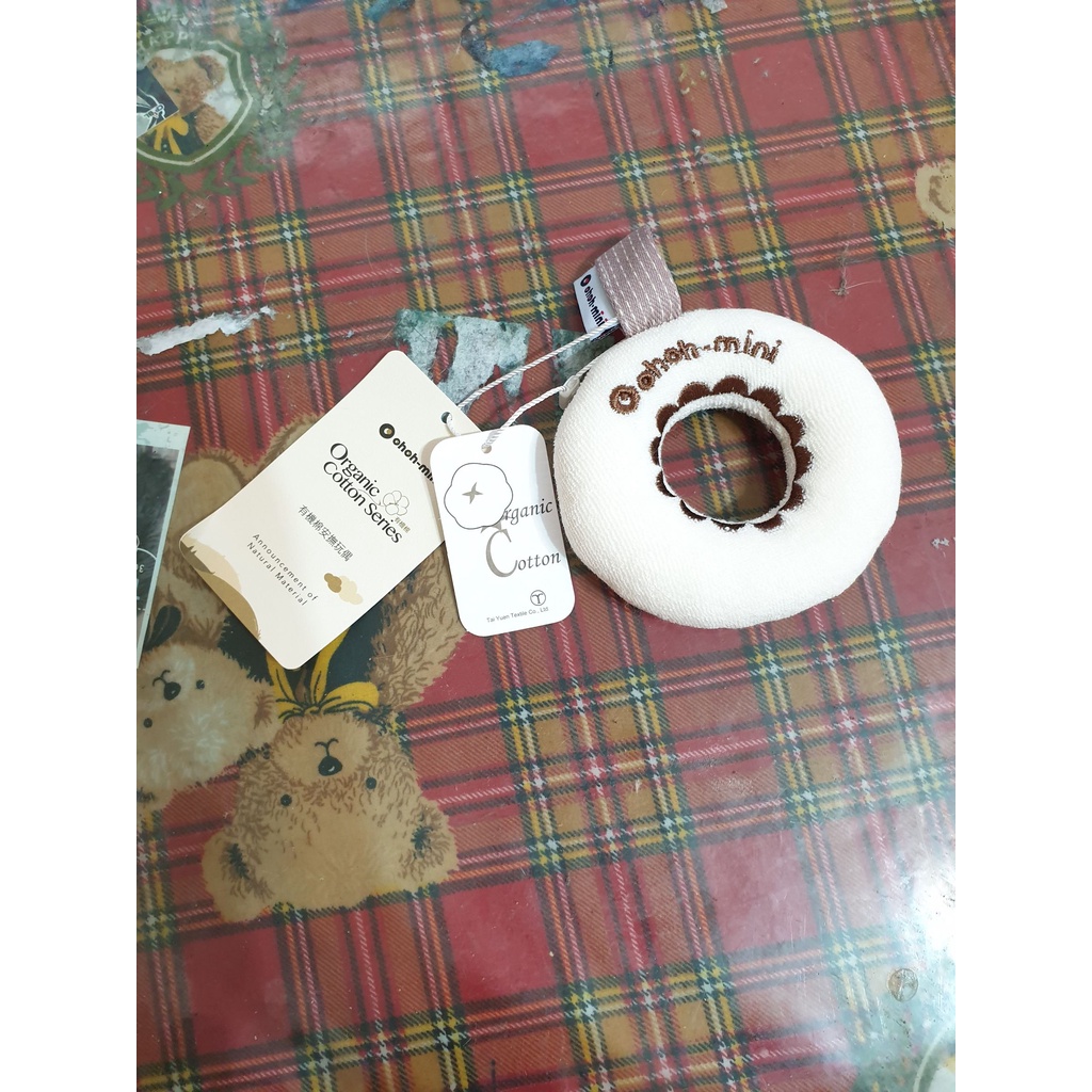 嬰兒幼兒寶寶 台灣製造 ohoh-mimi 甜甜圈造型 有機棉安撫玩偶 米白色咖啡色 ► 3m+