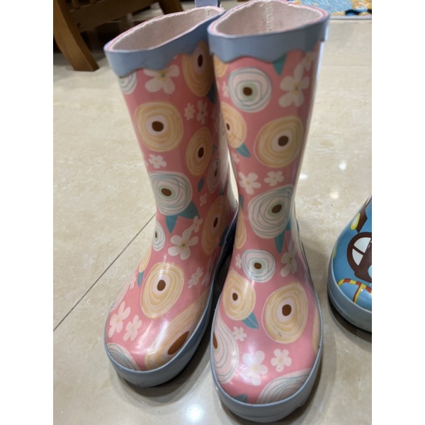 韓國 可愛 小碎花 粉色 中筒 兒童雨鞋 幼兒園 女童雨鞋 二手