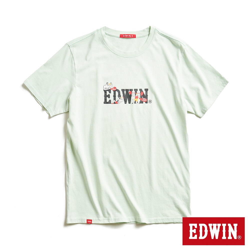 EDWIN 網路獨家 運動插畫LOGO短袖T恤(淺綠色)-中性款