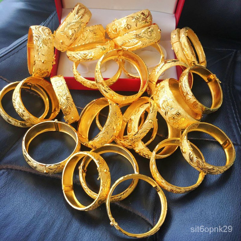 婚慶仿真金新娘結婚三金首飾婚嫁龍鳳雙喜24K鍍黃金手鐲手環飾品