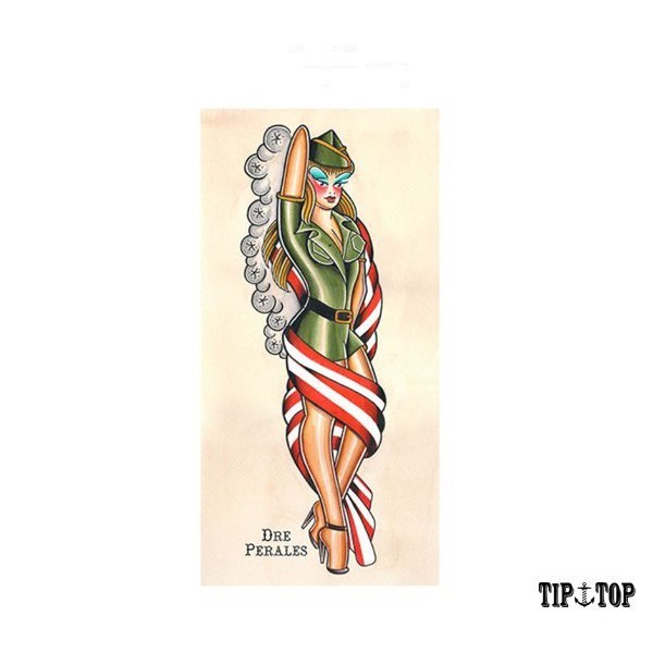 GOODFORIT / 南加州Tip Top Tattoo Parlor畫報女郎畫作/陸軍女郎(21.5x43CM)