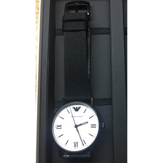 Emporio Armani 亞曼尼羅馬時標休閒帆布帶套錶組-黑色