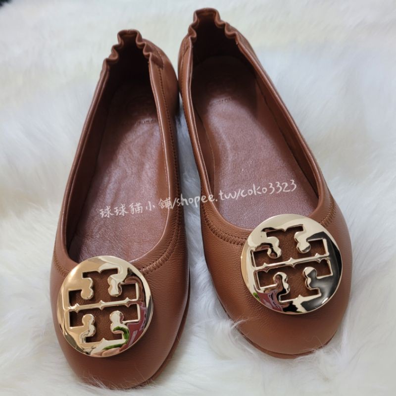 37碼棕色現貨 Tory Burch Tb 羊皮鬆緊圓頭鞋子娃娃鞋休閒鞋鬆緊鞋平底鞋 蝦皮購物