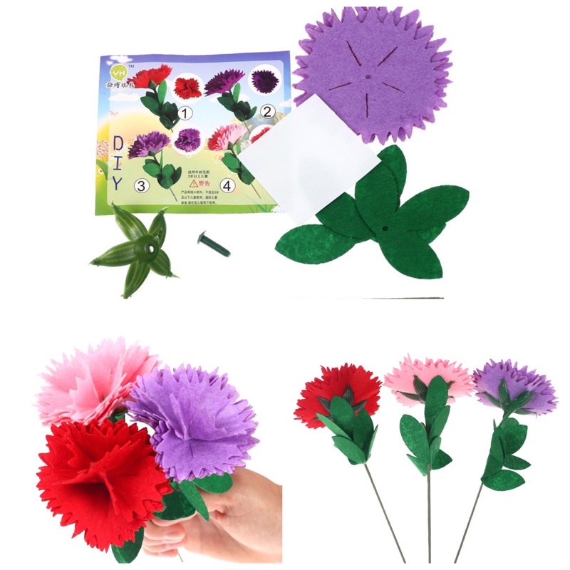 兒童diy 教師節母親節媽媽康乃馨diy 花束diy 材料包活動手工不織布花人造花美勞材料母親節卡片材料 蝦皮購物
