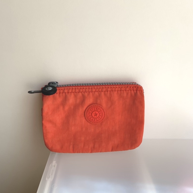 Kipling 🦧大猩猩橘紅色雙層拉鍊錢包 零錢包 卡夾