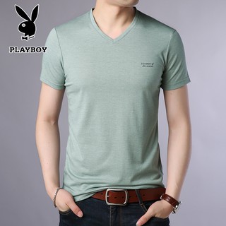 PLAYBOY 花花公子短袖T恤男夏季薄款男士T恤休閒V領半袖上衣青年男衣服潮 預購款