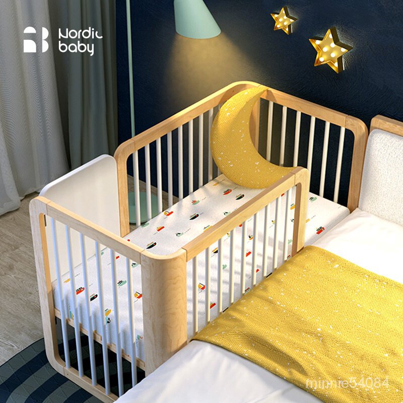 嬰兒床實木寶寶床拼接大床多功能新生兒床遊戲床雙胞胎可移動兒童床