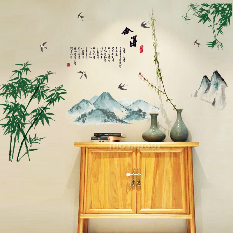 【Zooyoo壁貼】中國風山水竹墨壁貼 舍得壁貼 背景墻裝飾壁貼 臥室風景貼 房間裝飾 壁貼