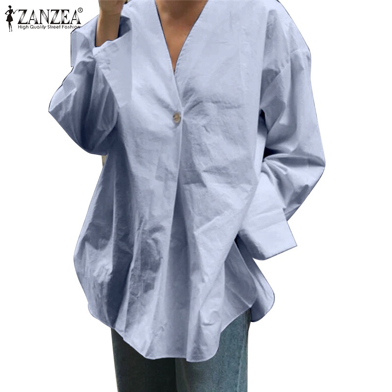 ZANZEA 女款街頭時尚純色休閒寬鬆長袖V領韓版上衣