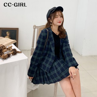 CCGIRL中大尺碼 俐落沉穩撞色格紋西裝外套 - 適XL～4L《69071外套》大尺碼女裝 中大尺碼外套