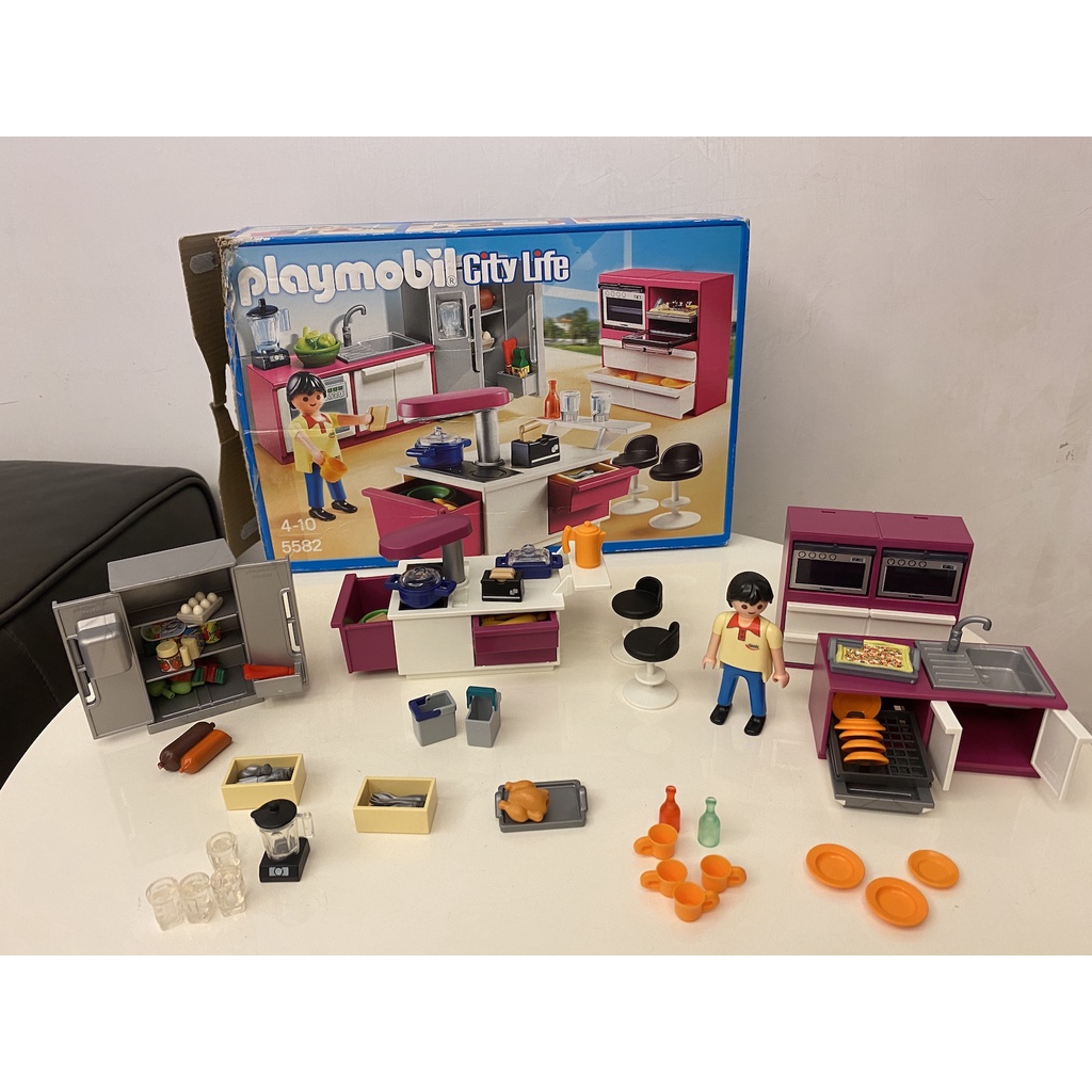 二手兒童玩具~ 德國 Playmobil 摩比 5582 大明星的摩登廚房與帥大廚 廚房玩具