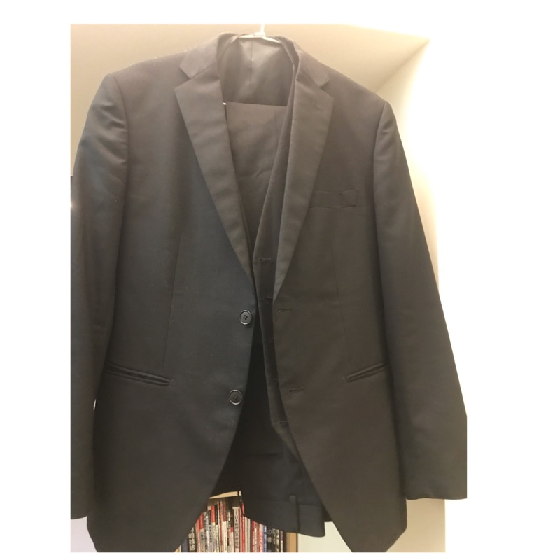 日本購入 青山洋服訂製全套黑色西裝外套背心長褲合售 蝦皮購物