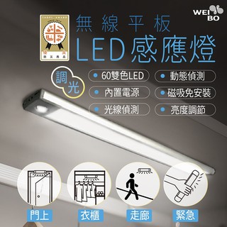 WEI BO 無線60顆LED自動平板感應燈三種燈光款(獲得2020年度防災商品認證標章)