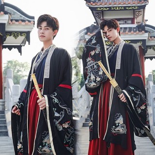 現貨古裝男漢服日常漢元素學生畢業照班服古風套裝秋冬季情侶漢服女漢服男正版古風古裝男士仙氣俠客中國風男裝