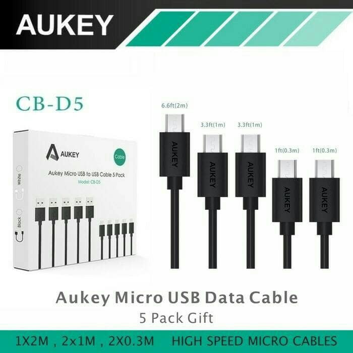 Aukey CB-D5 PCS MICRO USB 快速充電和數據同步電纜黑色