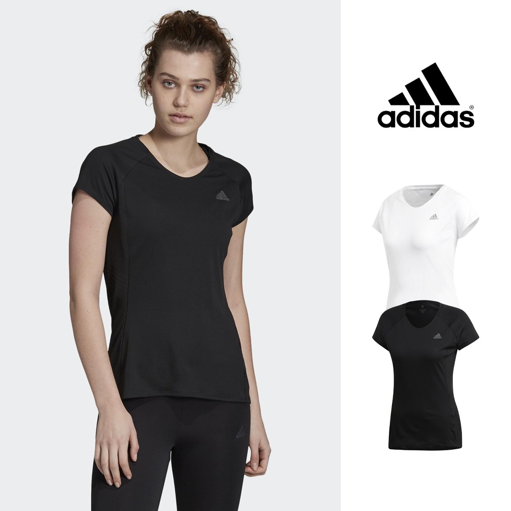 Adidas 黑/白 短袖T恤 女款 合身 透氣 運動 慢跑 休閒 上衣 短T Logo DZ0108/DZ0109