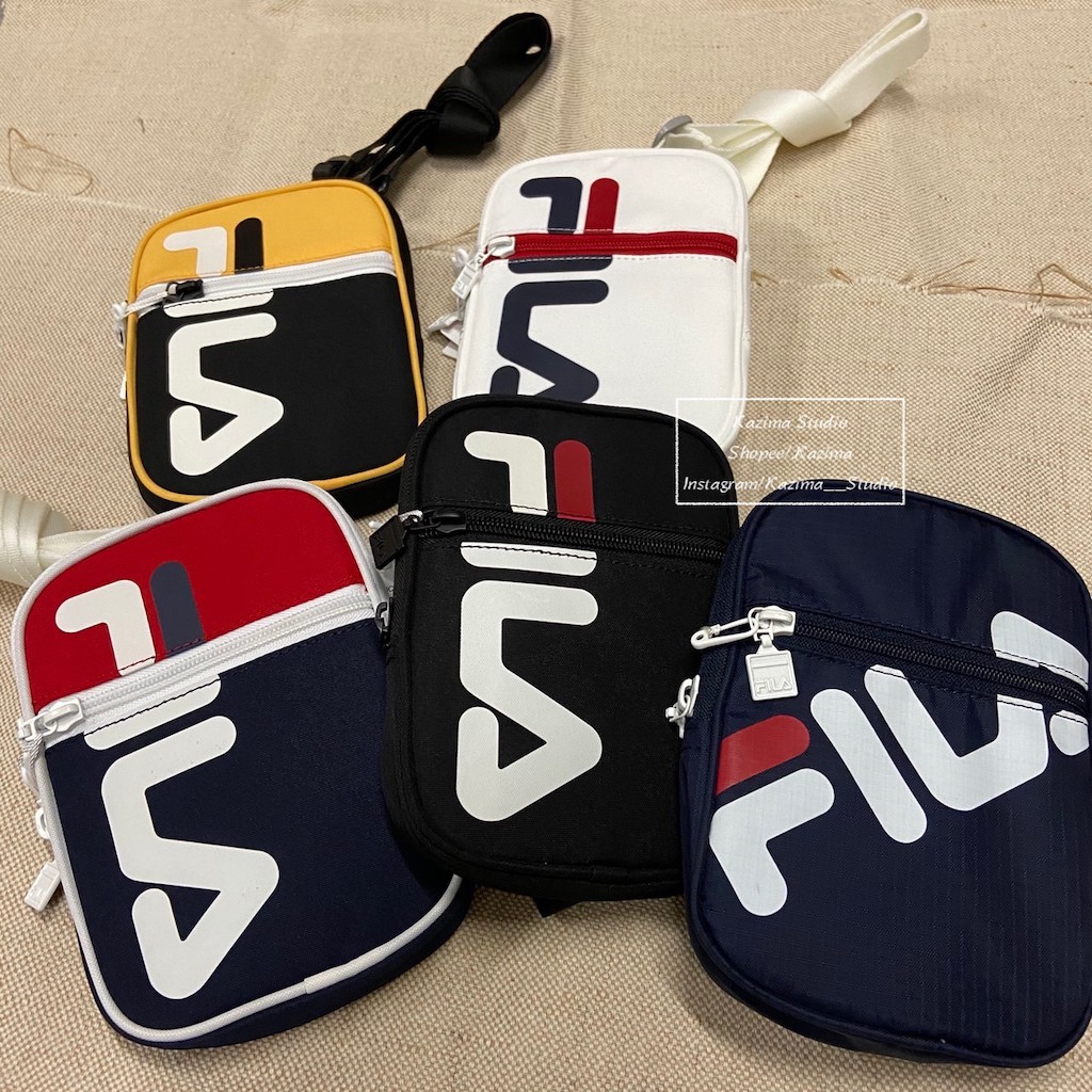 Kazima｜FILA 斜背包 證件包 手機包 小方包 側背包 肩背包 黑 小包 隨身包 撞色 黃 白 紅 藍 Logo