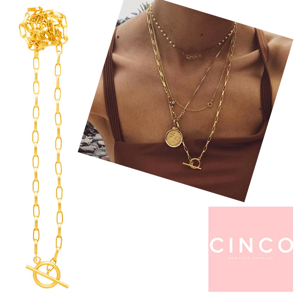 CINCO 葡萄牙精品 Pernille necklace 925純銀鑲24K金鎖扣項鍊 50公分款