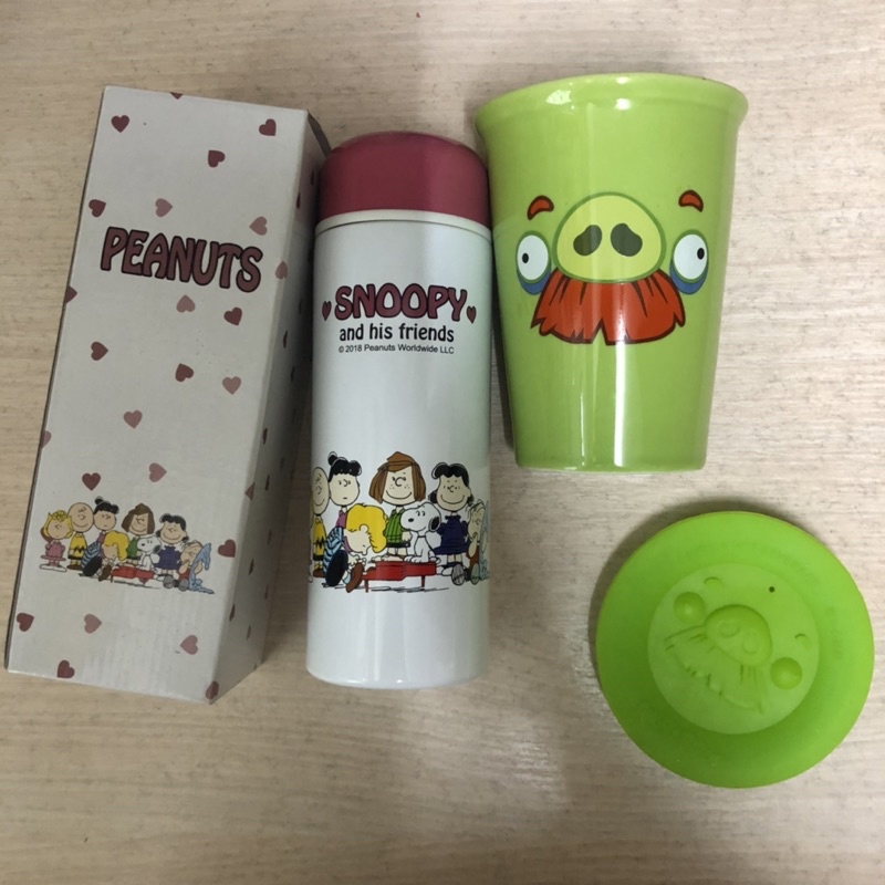 二手 Peanuts Snoopy 史努比不鏽鋼保溫瓶 憤怒鳥雙層陶瓷杯 兩入