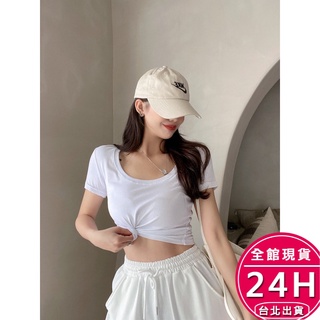 【梨卡】隔日到貨 女裝 短袖 短版上衣 T恤 衣服 素T 女生衣服 夏天衣服 上衣女 衣服女BR11609【現貨24H】