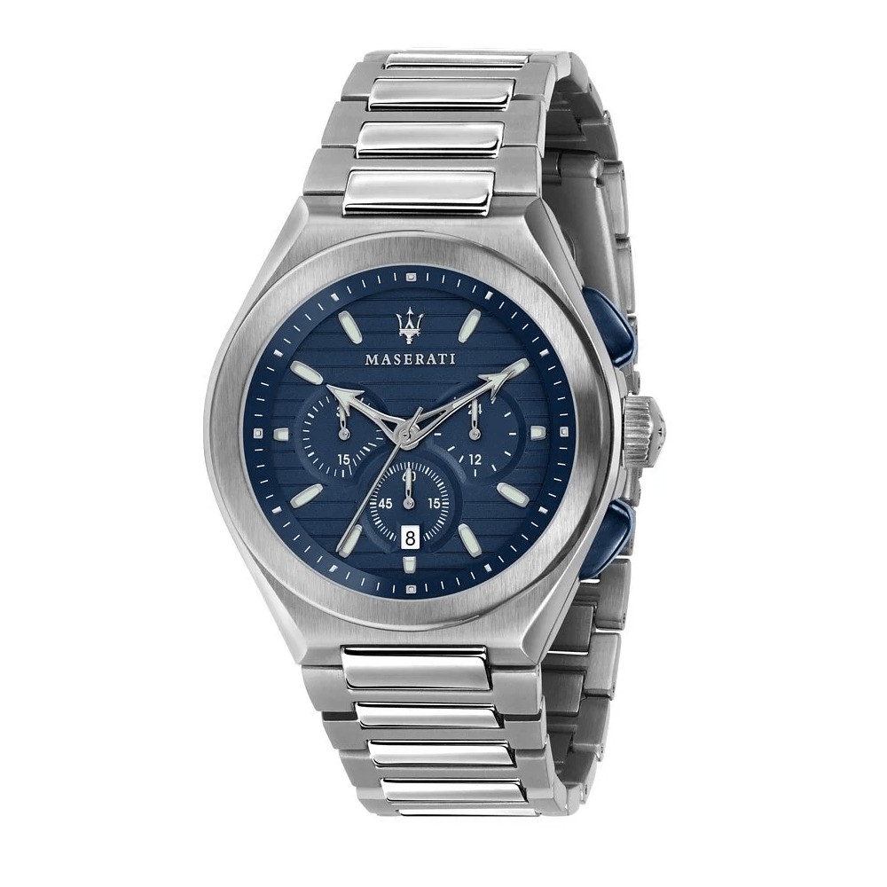 【Maserati 瑪莎拉蒂】三眼計時鋼帶時尚腕錶-沈穩藍/R8873639001/台灣總代理公司貨享兩年保固