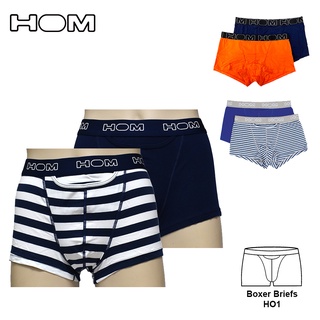 [ HOM ] 法國品牌 Boxer Briefs HO1 男四角褲 2入組 素色+幾何條紋款 專利橫向開 平口褲 內褲
