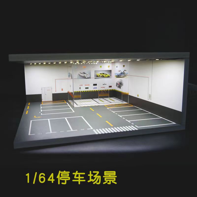 1:64停車場景 維修廠改裝店場景模型 合金車模停車位玩具車擺放