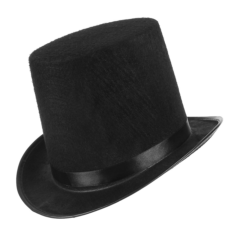 復古魔術師黑色爵士帽 萬聖節氈帽 化裝舞會道具 派對角色扮演服裝 平頂總統禮帽 帽高16cm
