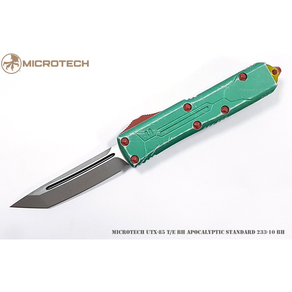 Microtech 賞金獵人彈簧刀 UTX-85 S/E 綠鋁柄末日石洗 Tanto刃彈簧刀(握柄舊化處理)