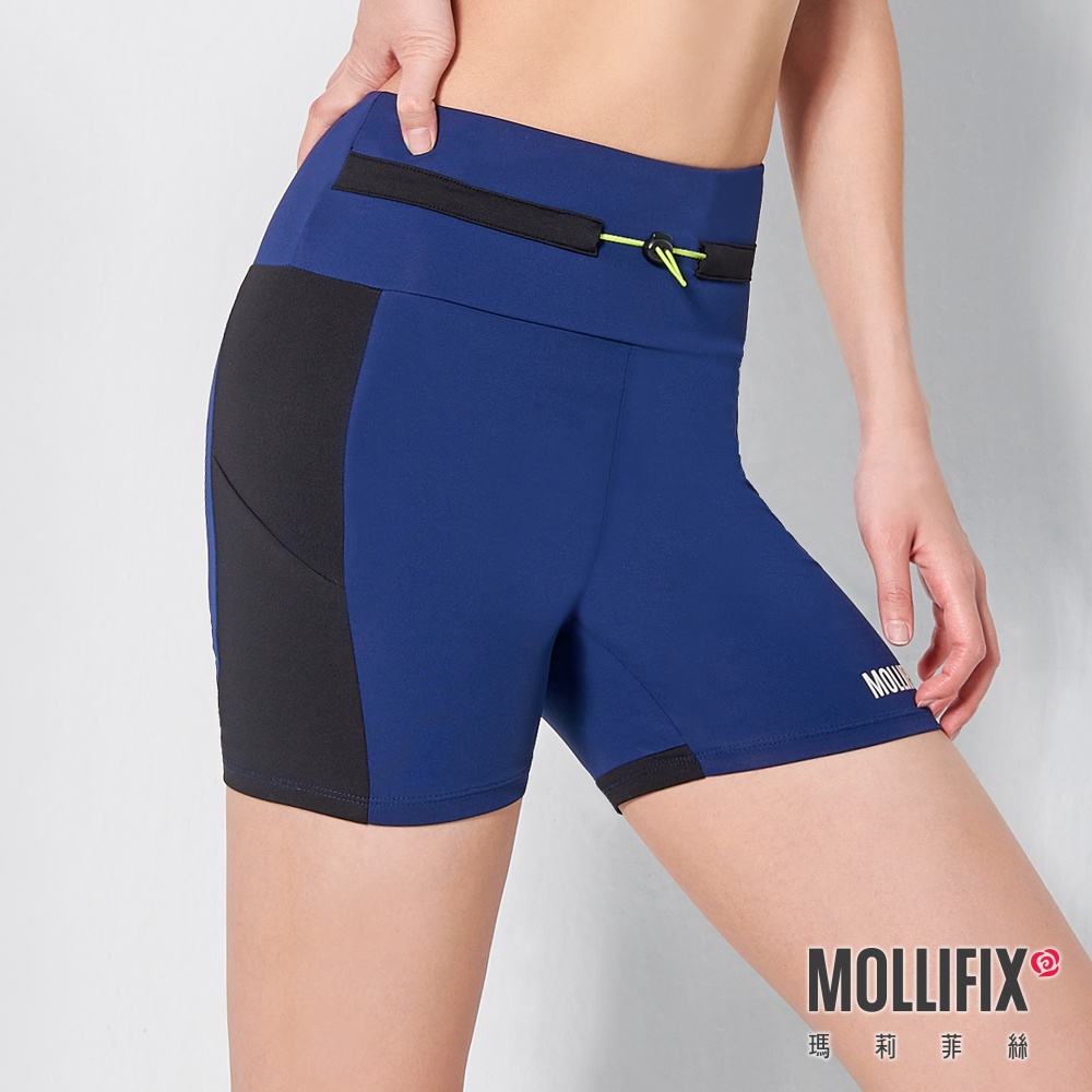 【Mollifix 山海衣】瑪莉菲絲 水陸兩用速乾防曬3分褲 (藍)、瑜珈服、Legging