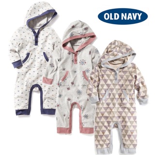 美國 OLD NAVY 藍灰三角圖案長袖連身衣 長袖包屁衣