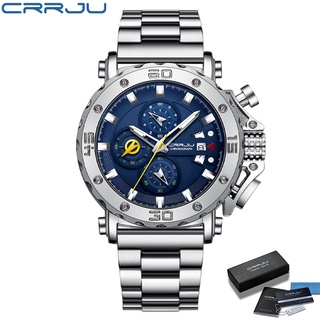 CRRJU 男士手錶頂級品牌豪華大錶盤不銹鋼防水計時腕錶帶日期 2294